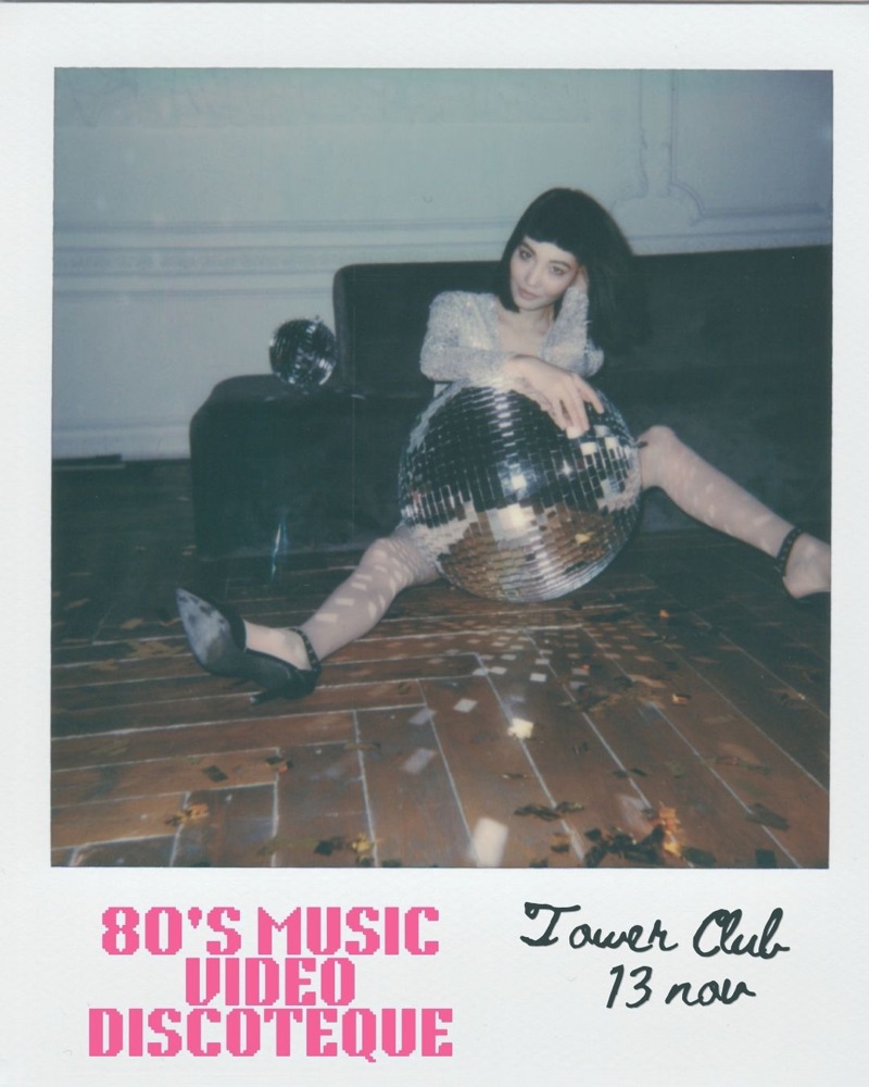 Poster: Polaroid of a woman with a disco ball, Tower Club 13 Nov